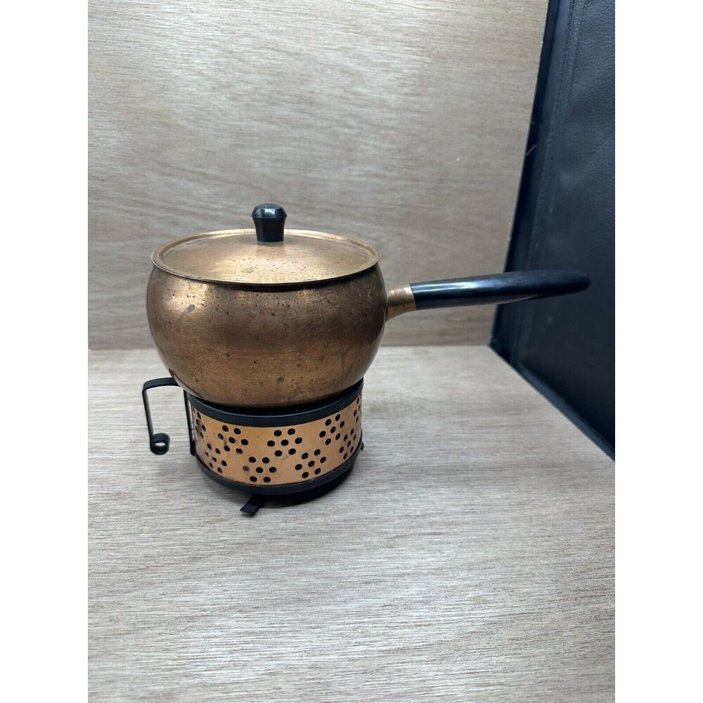 Vintage SIGG Switzerland Mid Century Copper Fondue Set Stand & Candle Burner